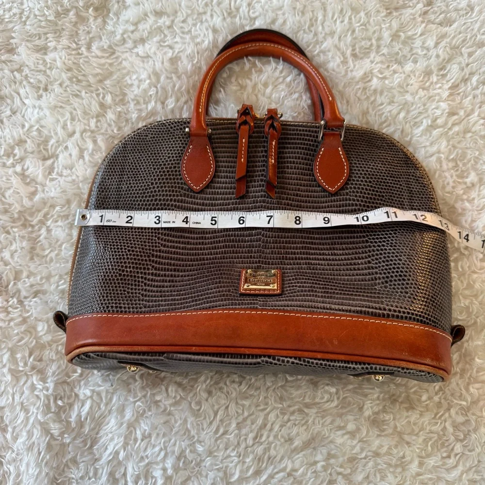 Dooney & Bourke Lizard Embossed Leather Domed Satchel | Brown Leather W/Strap - Picture 11 of 16